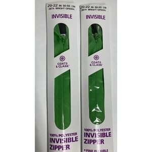Coats Invisible Zipper 20" To 22" Bright Green  F84/22-287A (Pack of 2) NEW